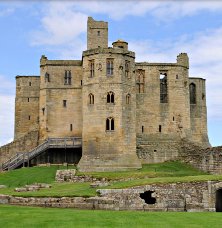 Warkworth Castle perched high over the village of Warkworth