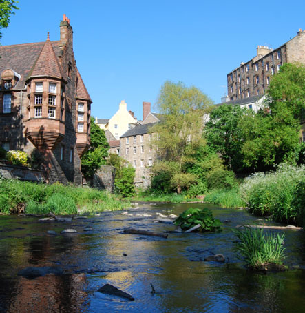 The Water of Leith flows past the Apartment